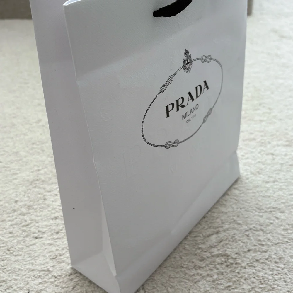 Prada White and Black Logo Shopping Bag